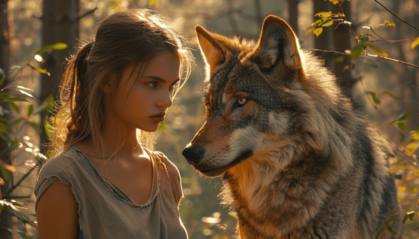 La rencontre inattendue d'une jeune femme avec un loup en pleine nature